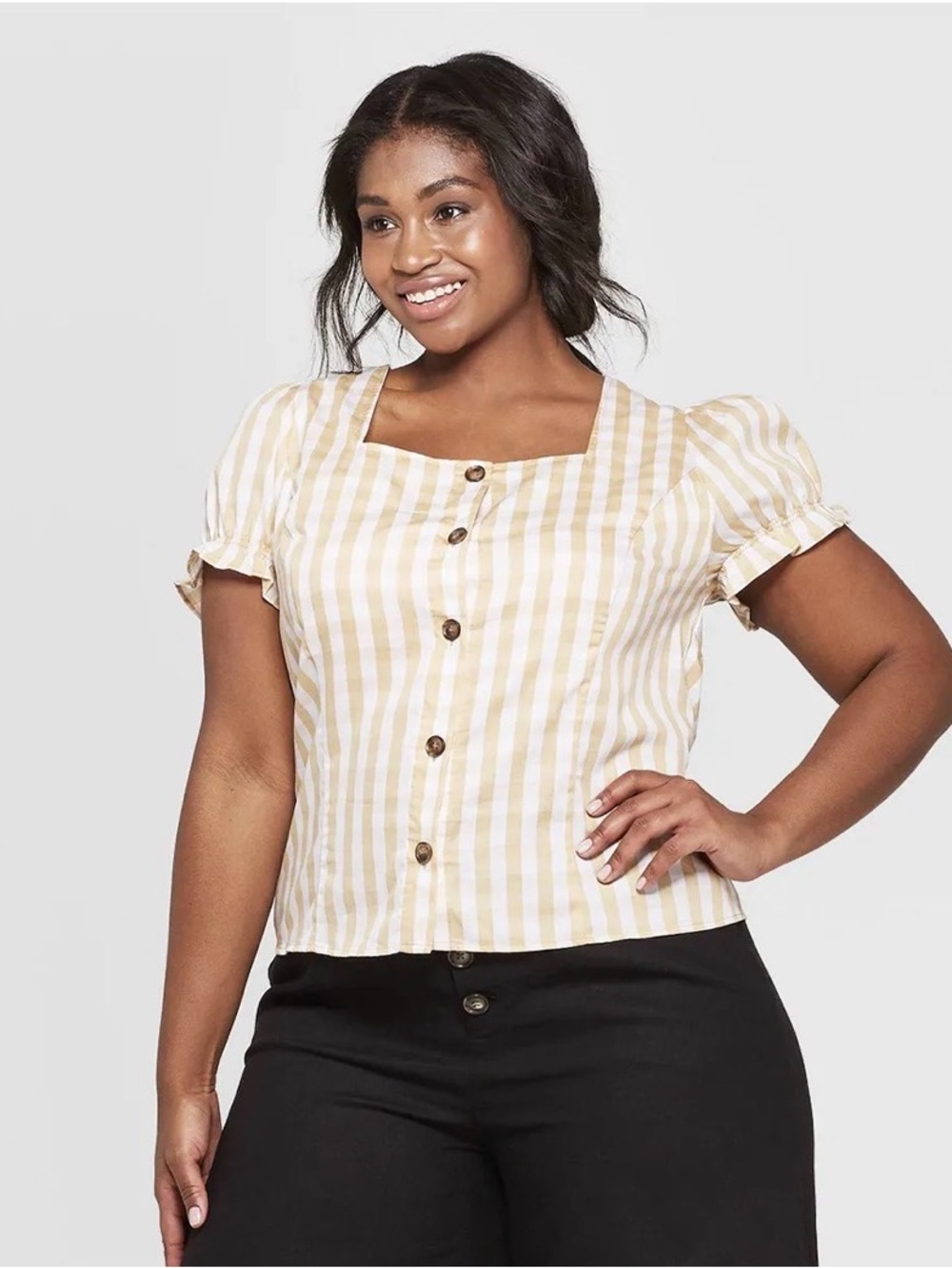 Who What Wear Gingham Puff Sleeve Square Neck Top